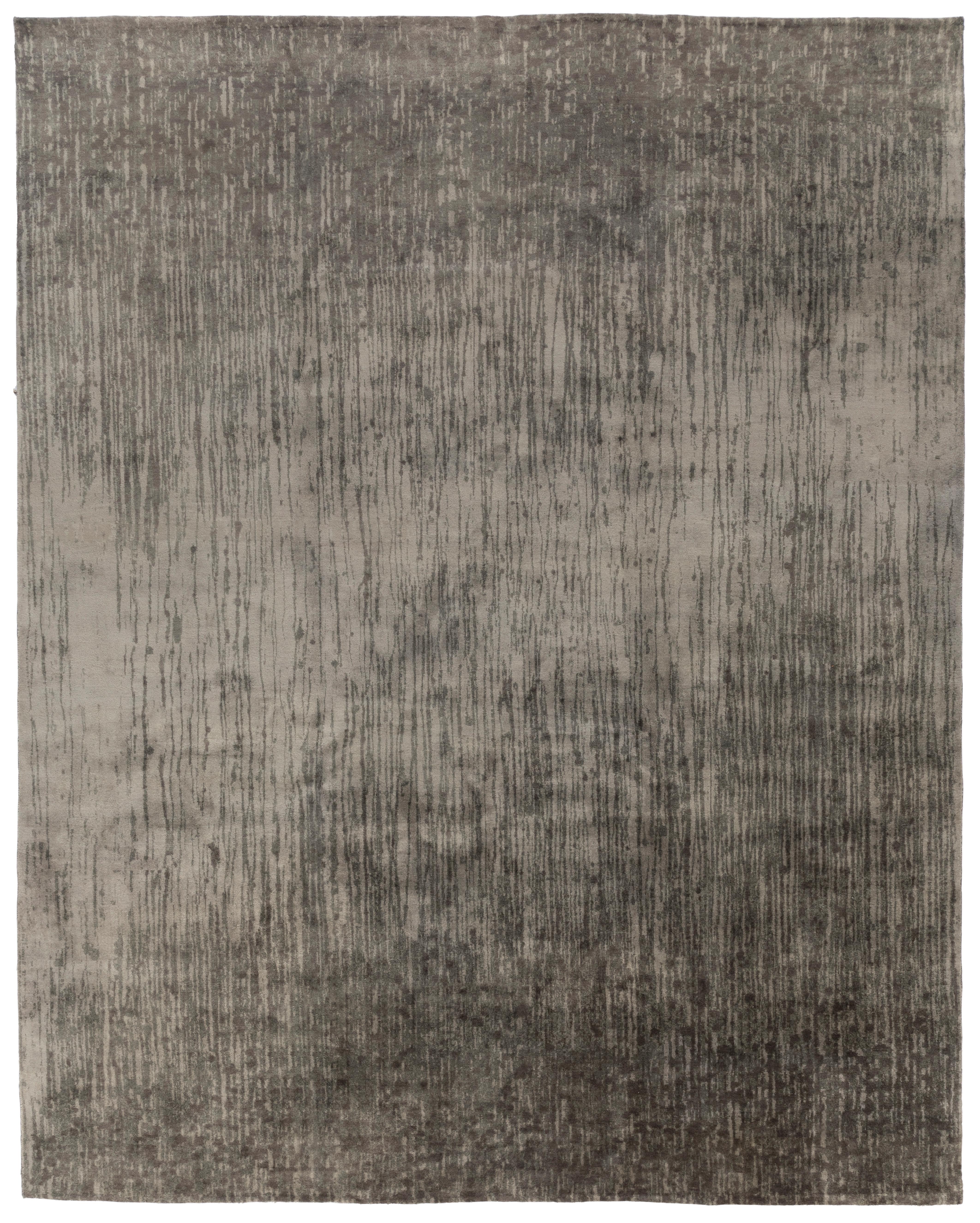 Indian Tufenkian Carpets, Waterfall Charcoal, Contemporary/Modern, Greys For Sale