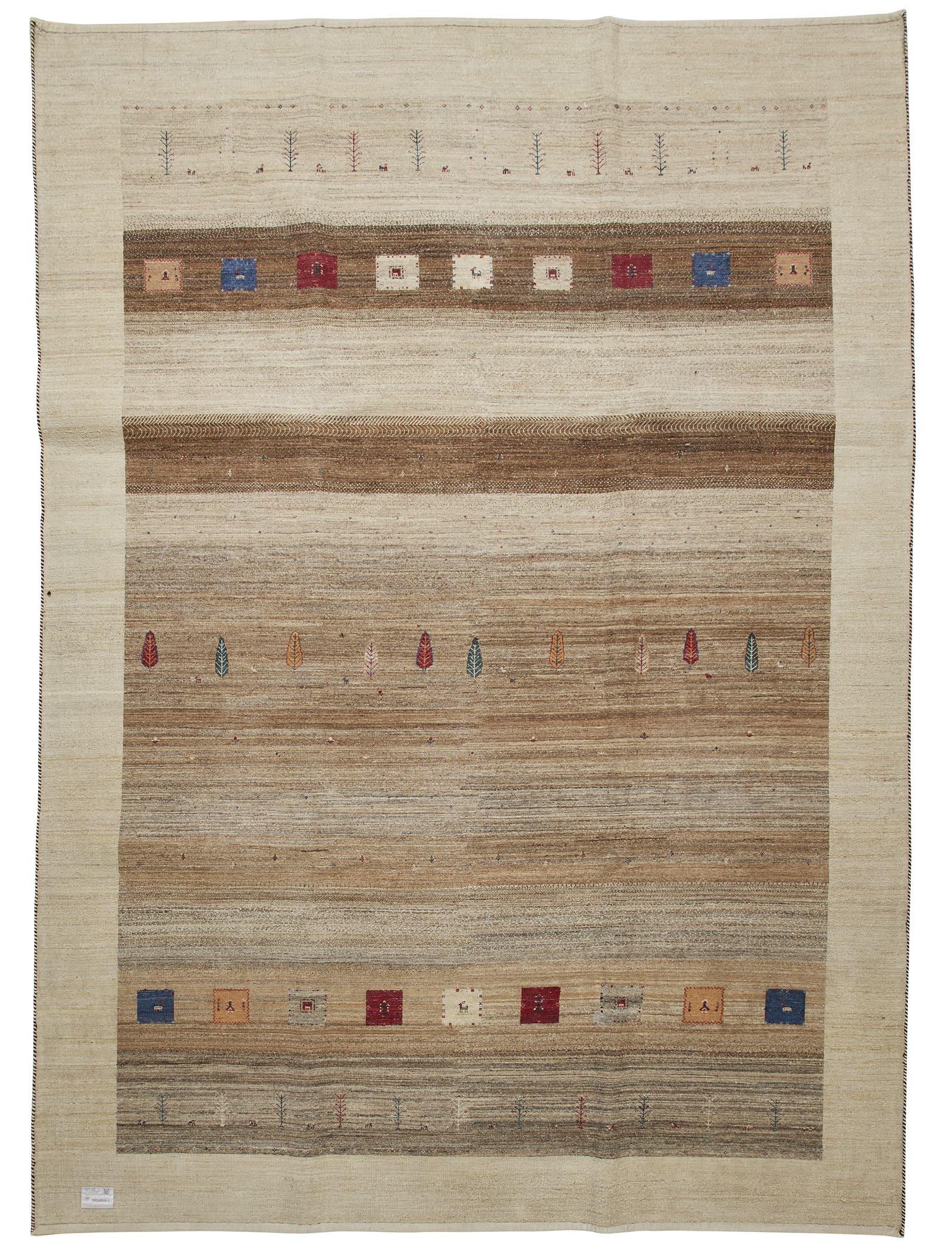 TUFENKIAN PERSIAN GABBEH TAJIK 100% Wolle, in natürlichen Tönen mit Pop-Farben (Stammeskunst) im Angebot
