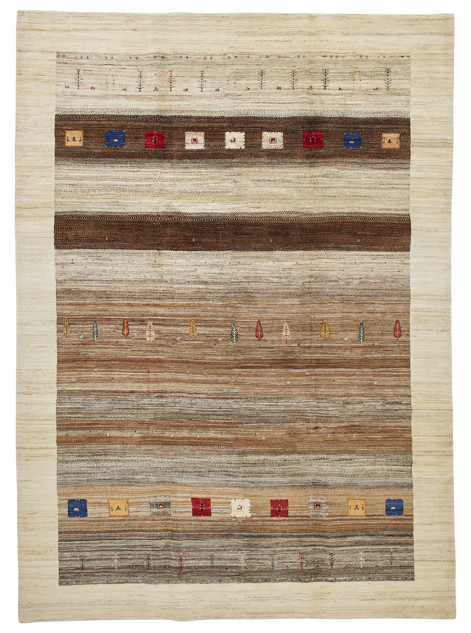TUFENKIAN PERSIAN GABBEH TAJIK 100% Wolle, in natürlichen Tönen mit Pop-Farben (Persisch) im Angebot