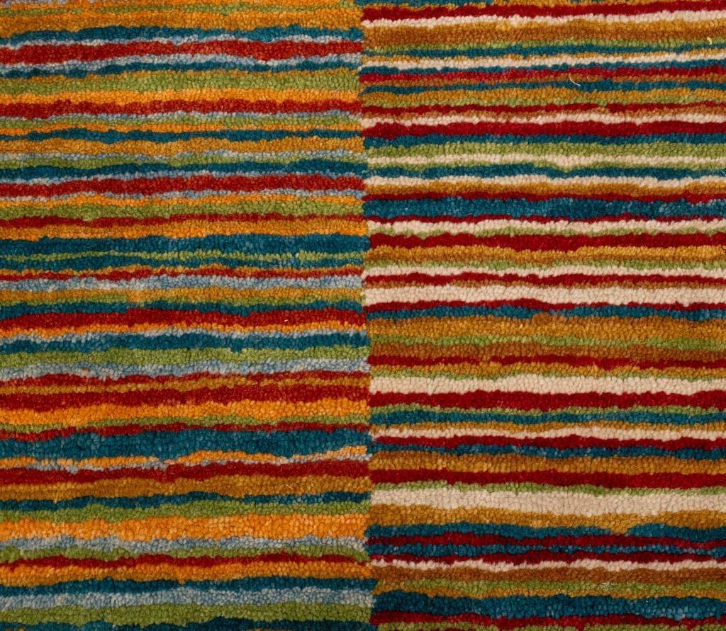 Tufenkian Tibetan Hand-Knotted Wool Carpet with striped multicolor design, 