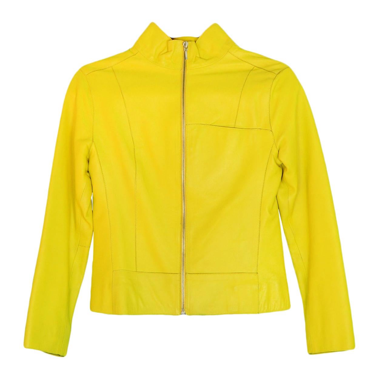 Tufi Duek Yellow Leather Front Zip Jacket IT40