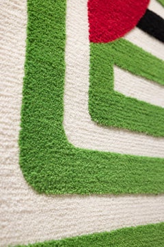 "MJ-af66128ff0c0" Green Red and Yellow Abstract Tufted Wool Tapestry/Rug