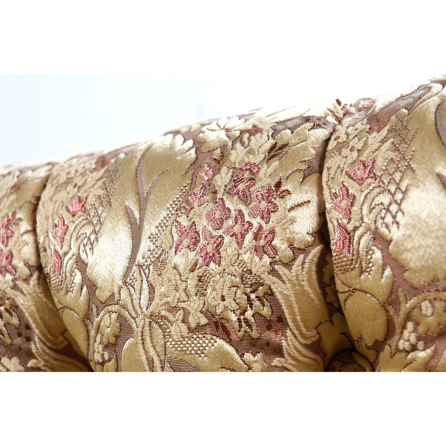 American Tufted Antique Victorian Bohemian Rose Gold and Beige Floral Settee