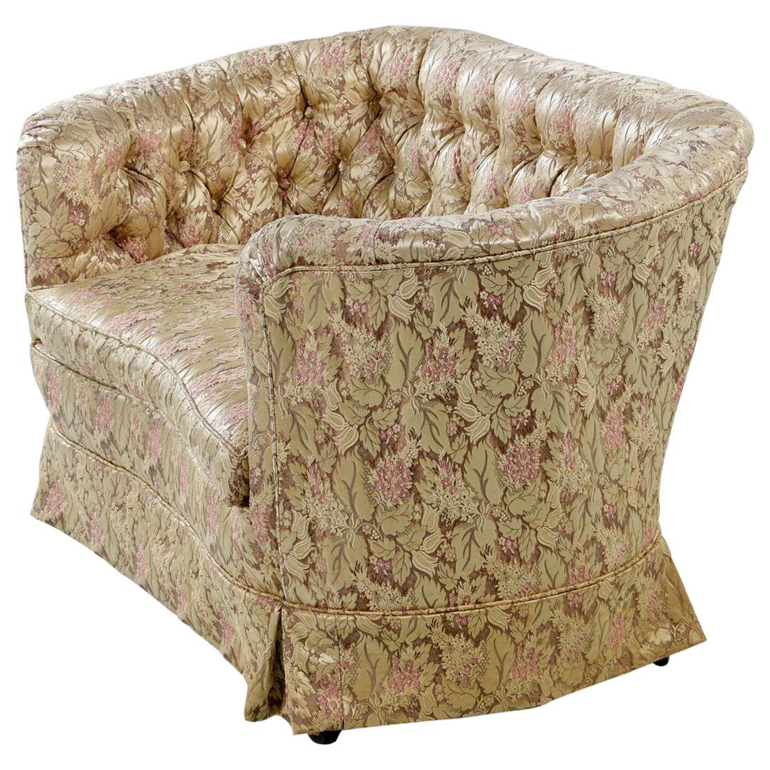 Tufted Antique Victorian Bohemian Rose Gold and Beige Floral Settee