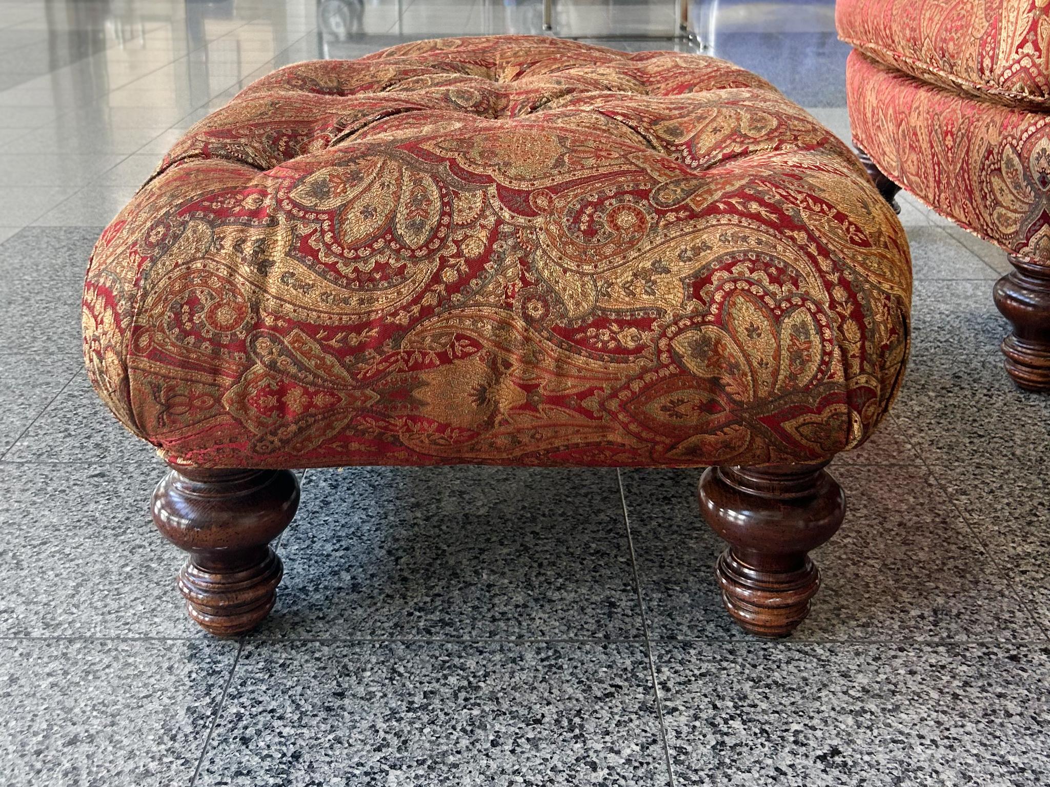 Tufted Arm Chairs & Ottoman in the Style of George Smith - A Set of 3 For Sale 5
