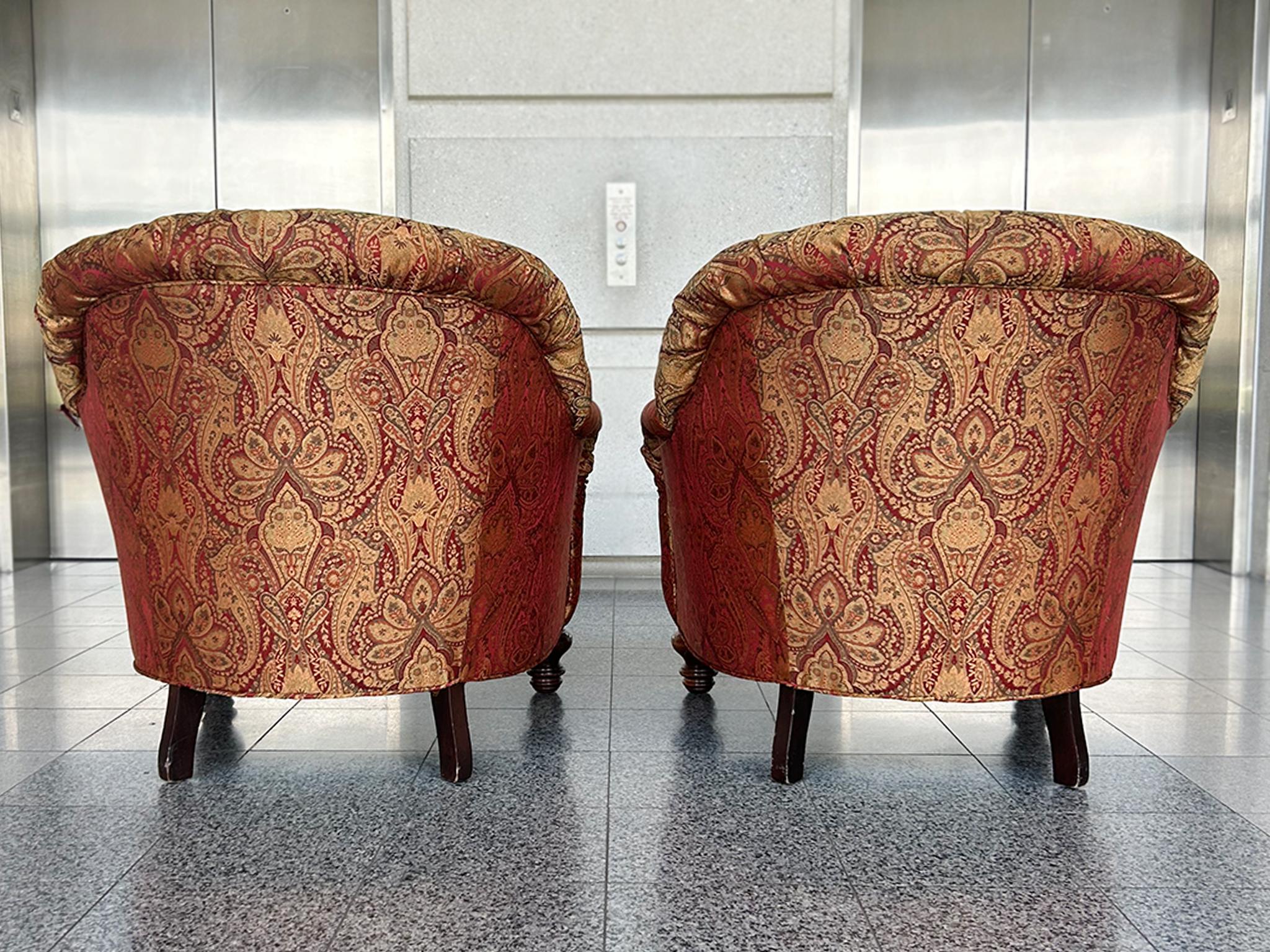 Tufted Arm Chairs & Ottoman in the Style of George Smith - A Set of 3 For Sale 2