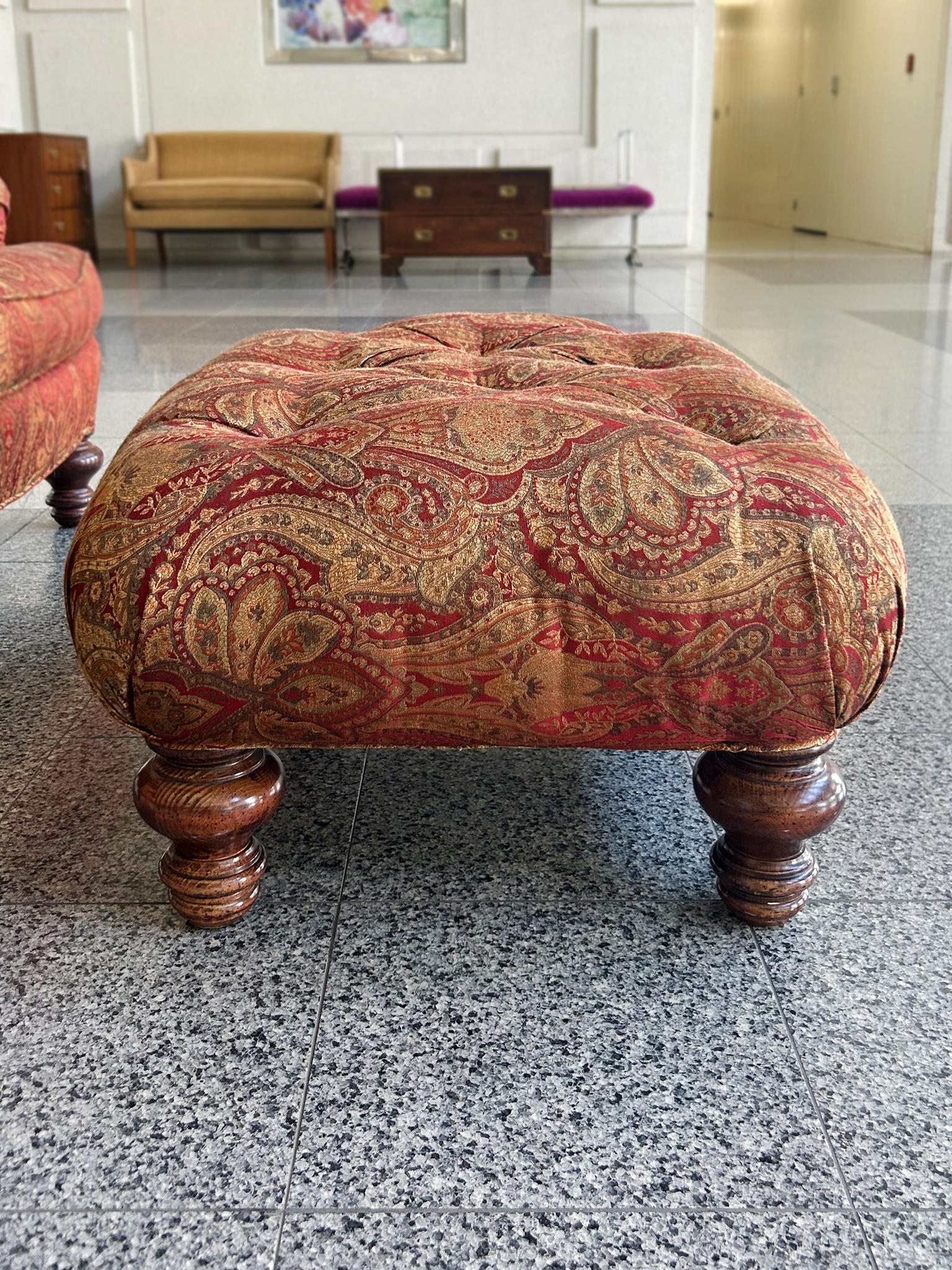 Tufted Arm Chairs & Ottoman in the Style of George Smith - A Set of 3 For Sale 4