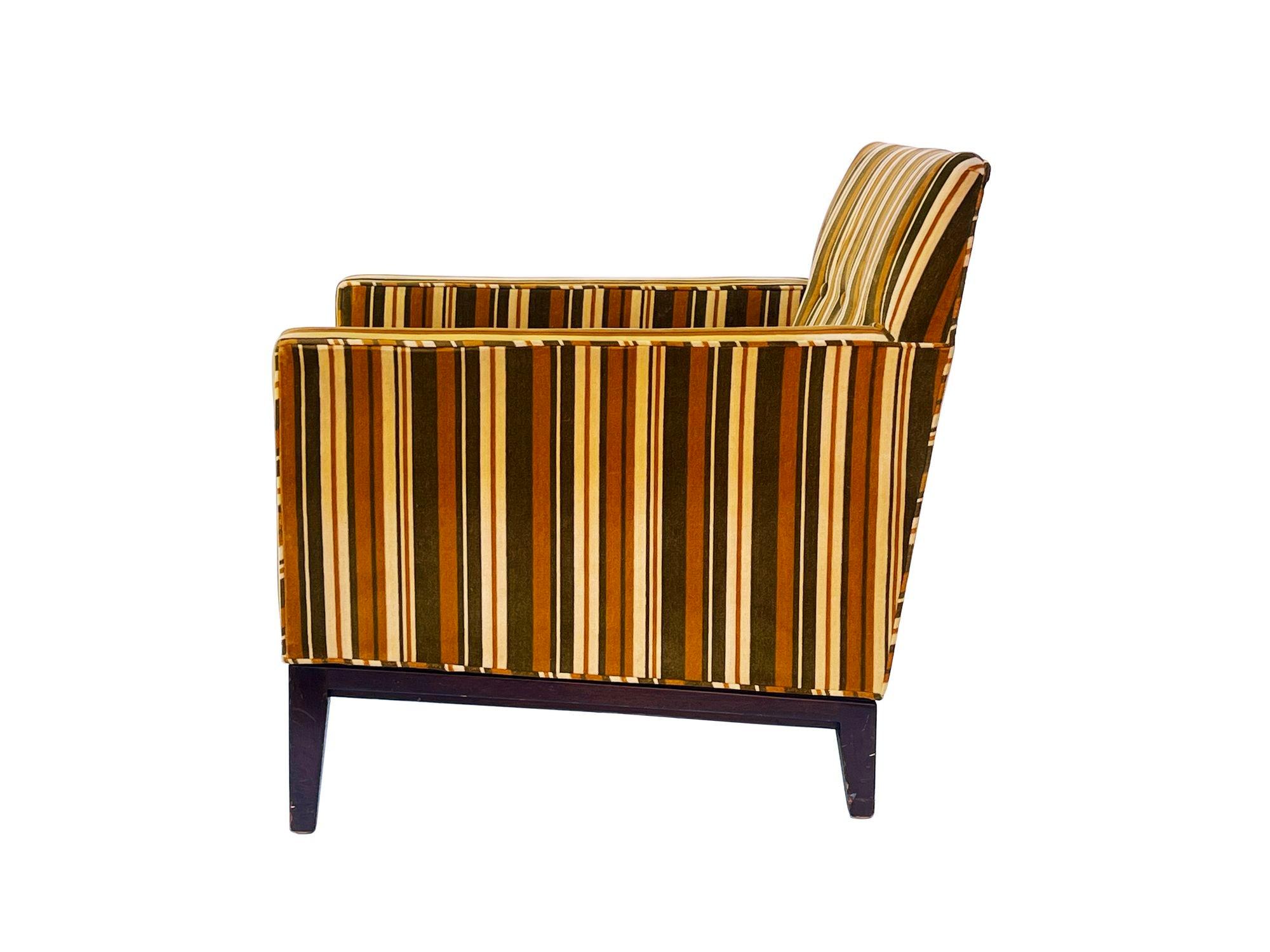 Mid-Century Modern Tufted Armchair by Edward Wormley for Dunbar in Original Velvet Stripe