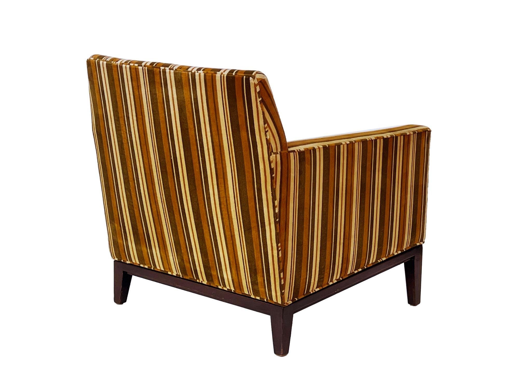 Tufted Armchair by Edward Wormley for Dunbar in Original Velvet Stripe In Good Condition In Grand Rapids, MI