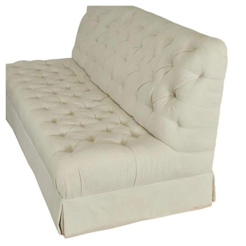 Hollywood Regency Tufted Armless Cotton Three Seat Sofa, Daniel Romualdez