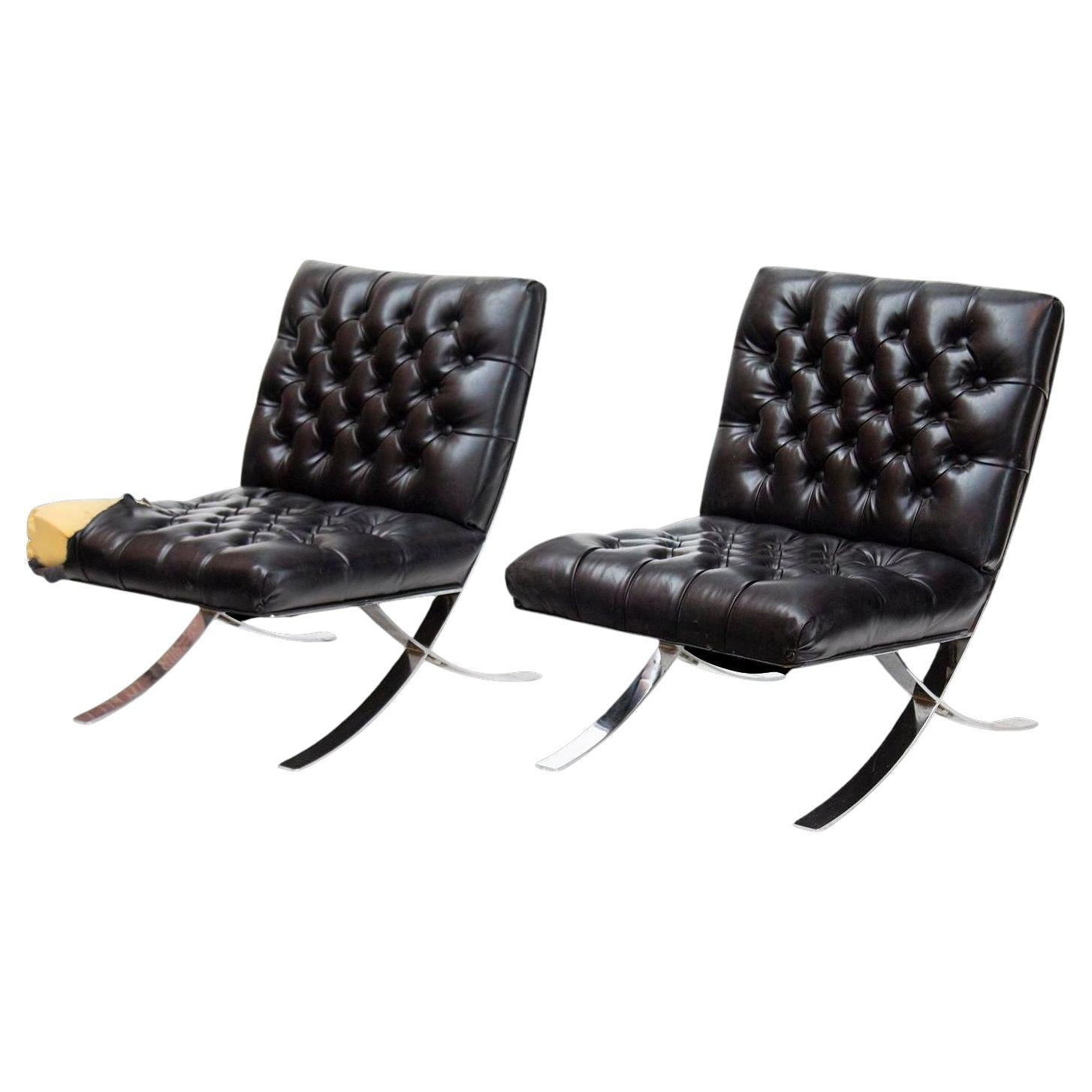 Tufted Barcelona-Style Chairs with Chrome Frames