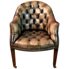 Tufted Barrel Back Desk Chair circa 1920 Vintage Green