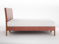 Tufted Bed Shown with Split Headboard on Wood Legs and Covered Rails