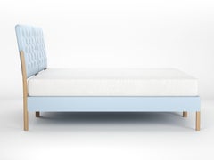 Tufted Bed with Split Headboard with Wood Legs and Trim