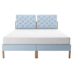 Tufted Bed with Split Headboard with Wood Legs and Trim