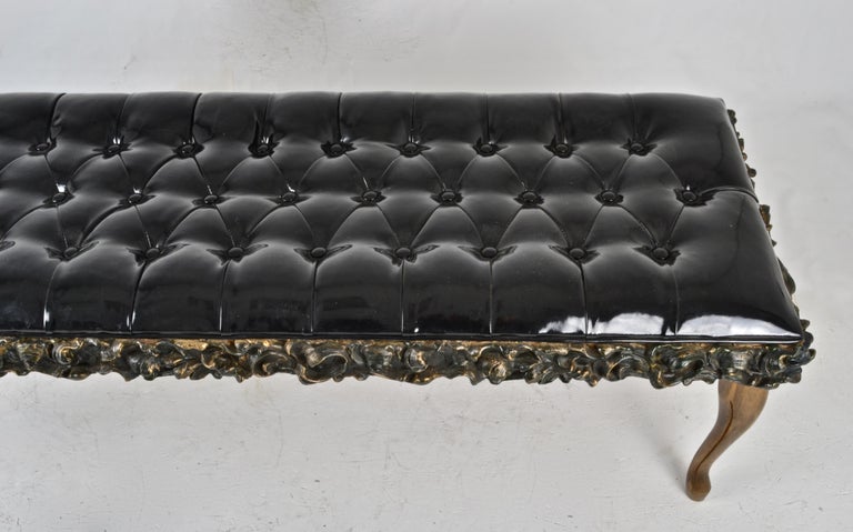 Tufted Bench With Figured Polychromed Base And Patent Leather