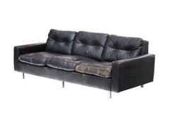 Tufted Black Leather Sofa, Imported from Europe in the '60s