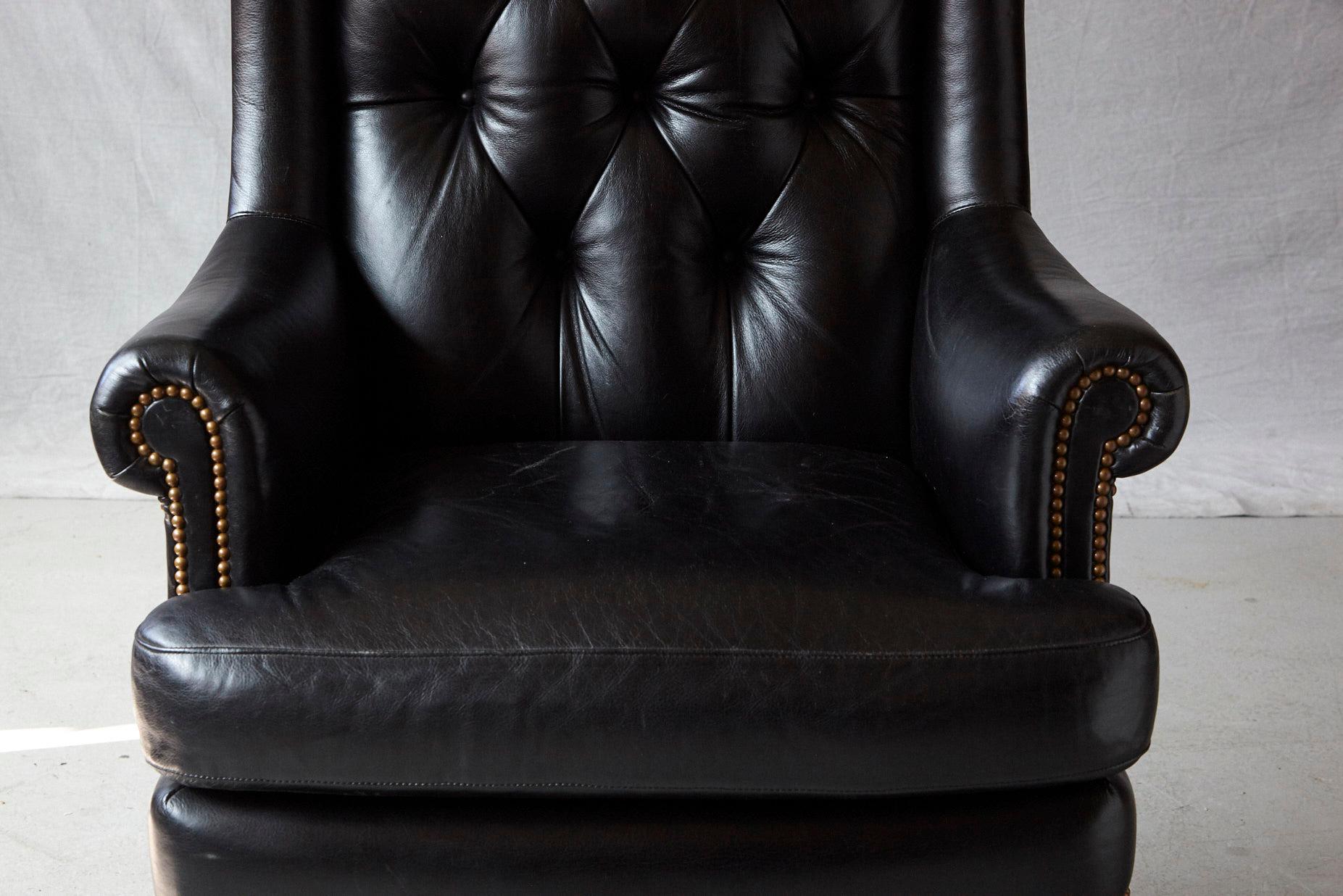 Tufted Black Leather Swivel -Tilt Executive Chair by Hancock & Moore 2
