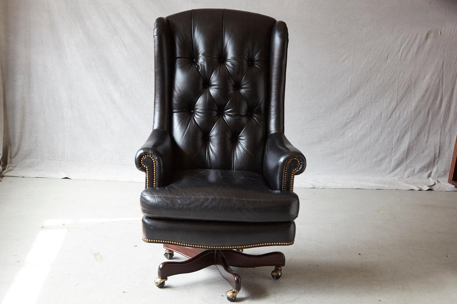 Tufted Black Leather Swivel -Tilt Executive Chair by Hancock & Moore 4