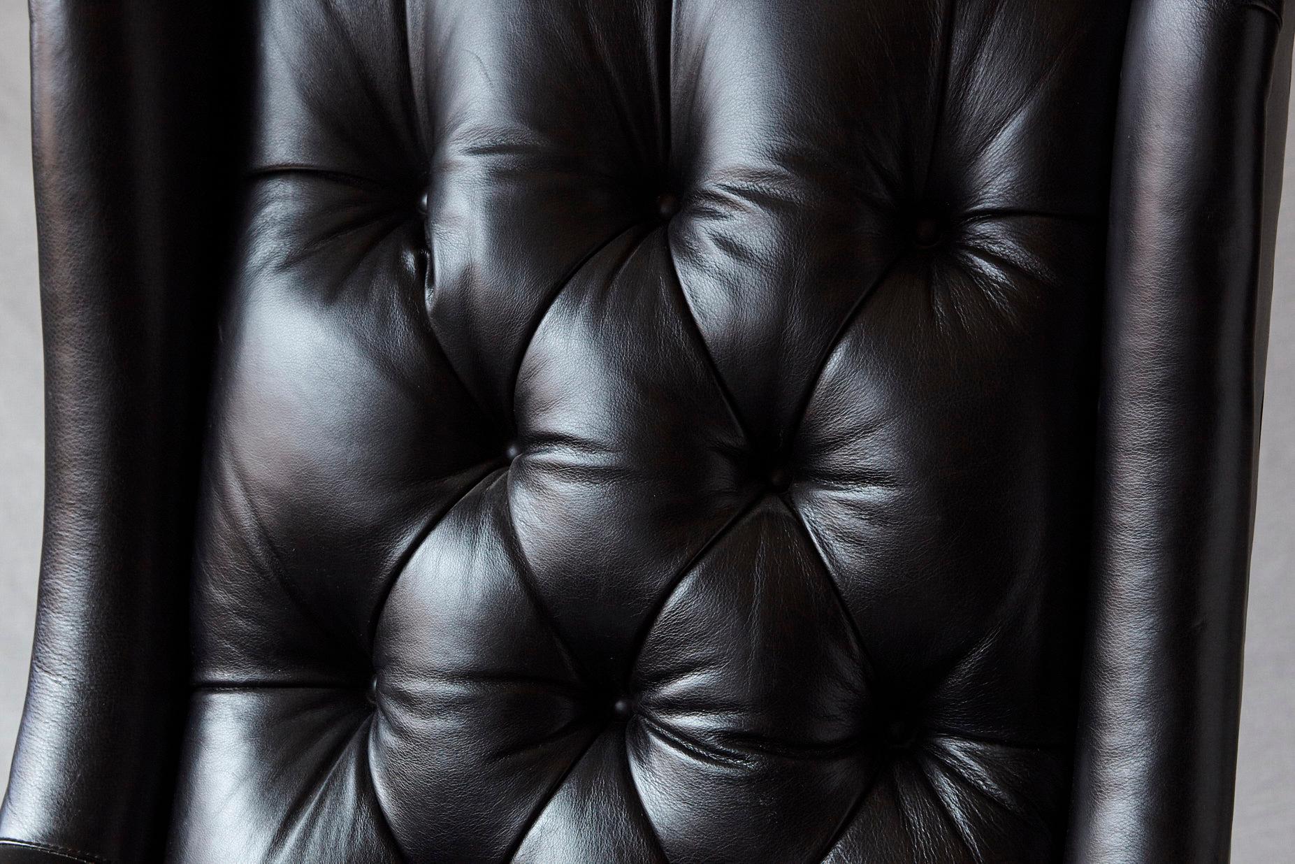 Contemporary Tufted Black Leather Swivel -Tilt Executive Chair by Hancock & Moore