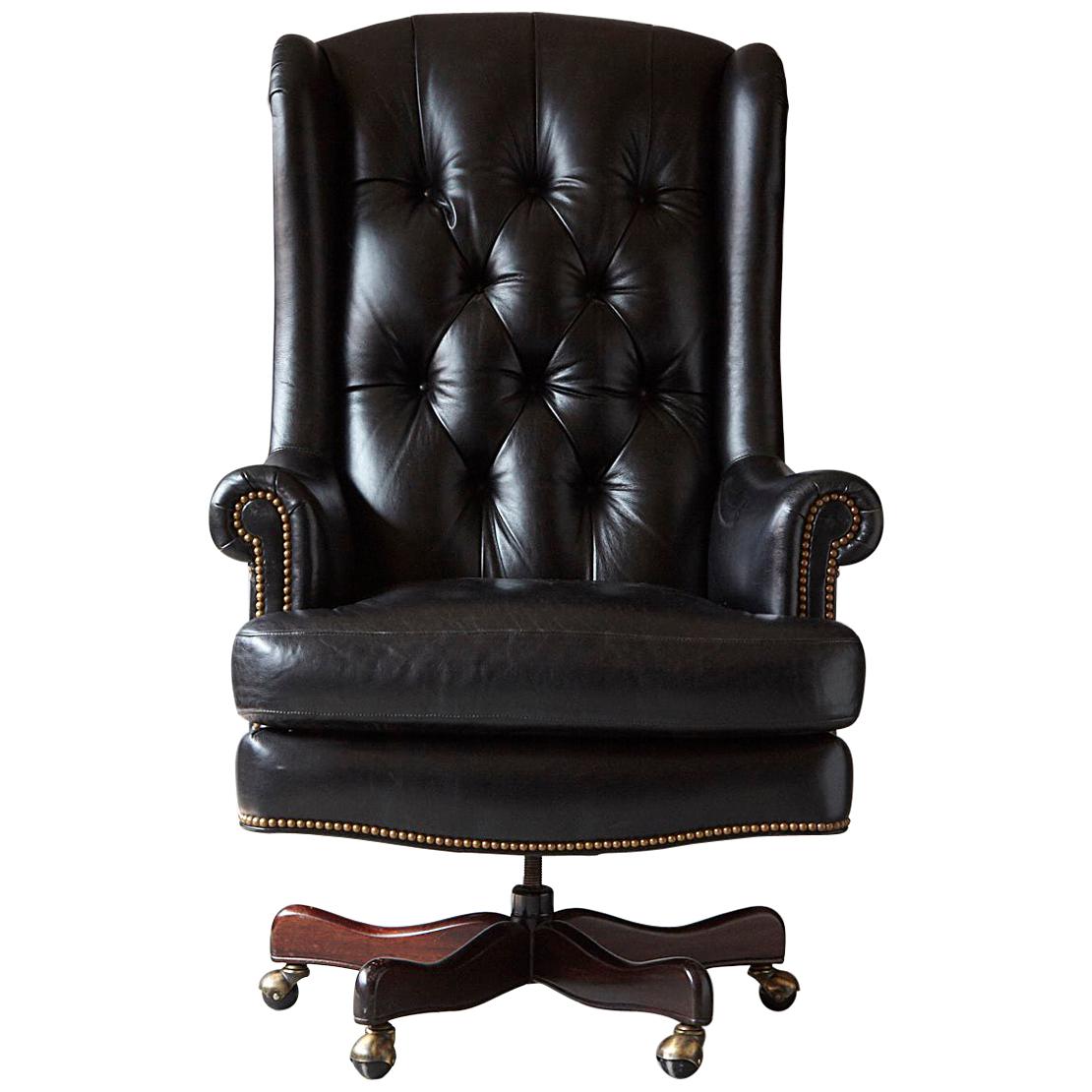 Tufted Black Leather Swivel -Tilt Executive Chair by Hancock & Moore