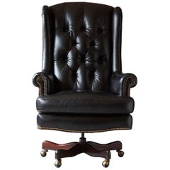 Tufted Black Leather Swivel -Tilt Executive Chair by Hancock & Moore