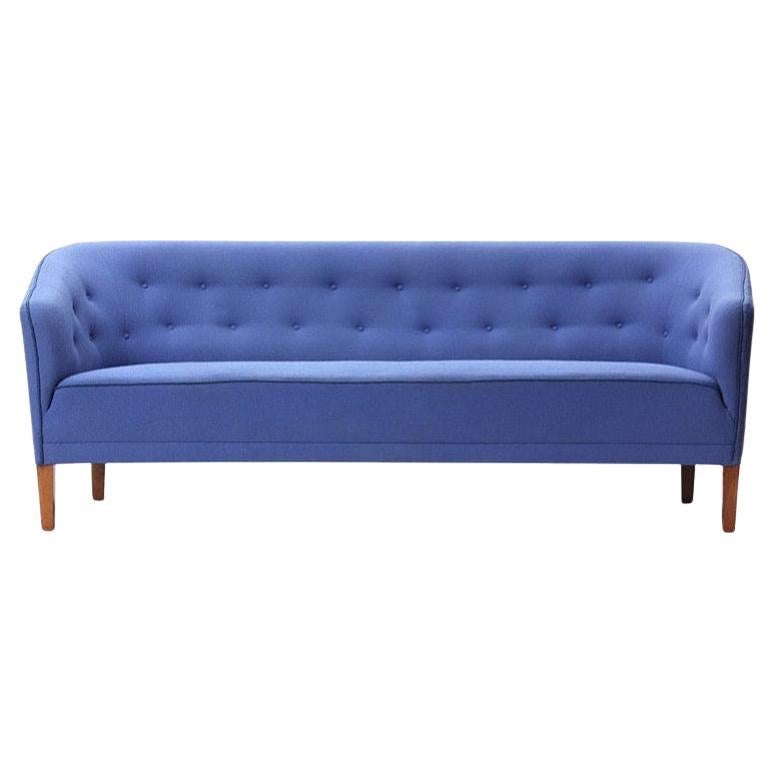 Tailored Button Back Blue Sofa by Ludvig Pontopiddan For Sale