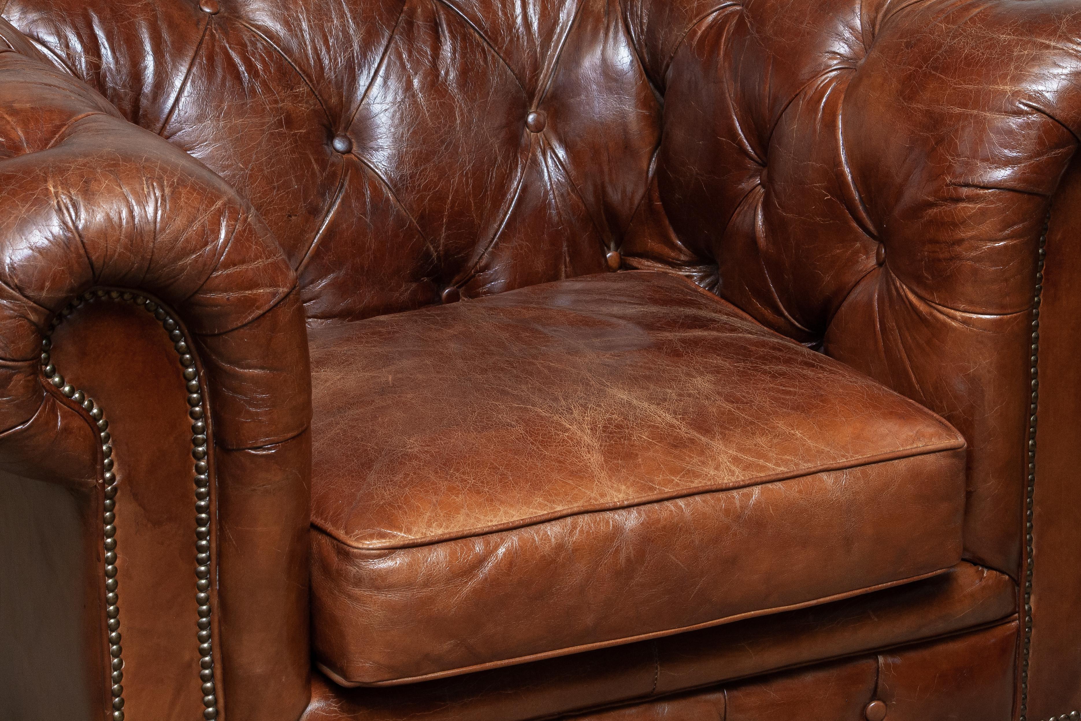 Tufted Brown Leather Chesterfield Sofa and Arm / Lounge Chair 5
