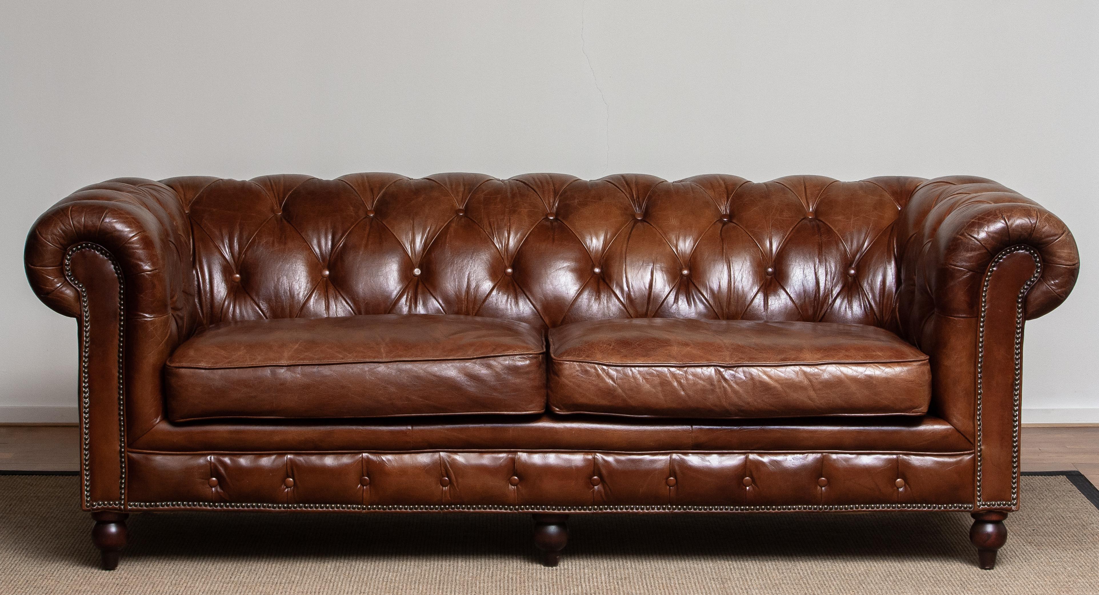 Tufted Brown Leather Chesterfield Sofa and Arm / Lounge Chair 6