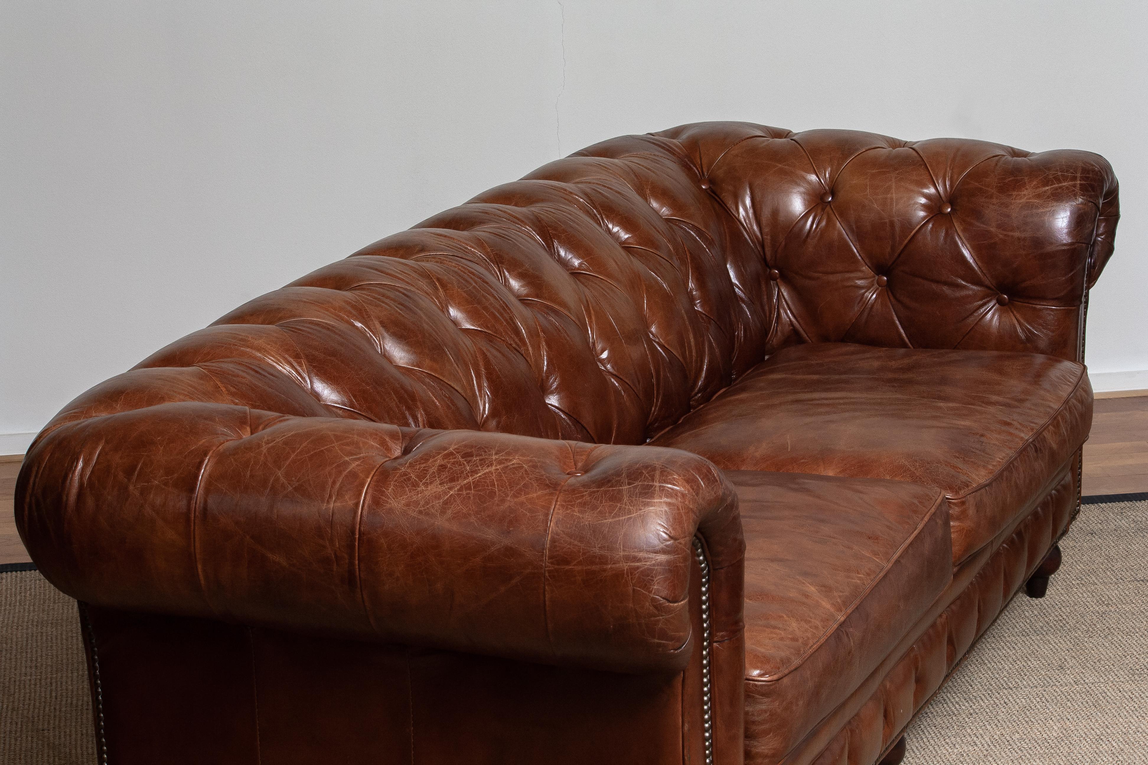 Tufted Brown Leather Chesterfield Sofa and Arm / Lounge Chair 11