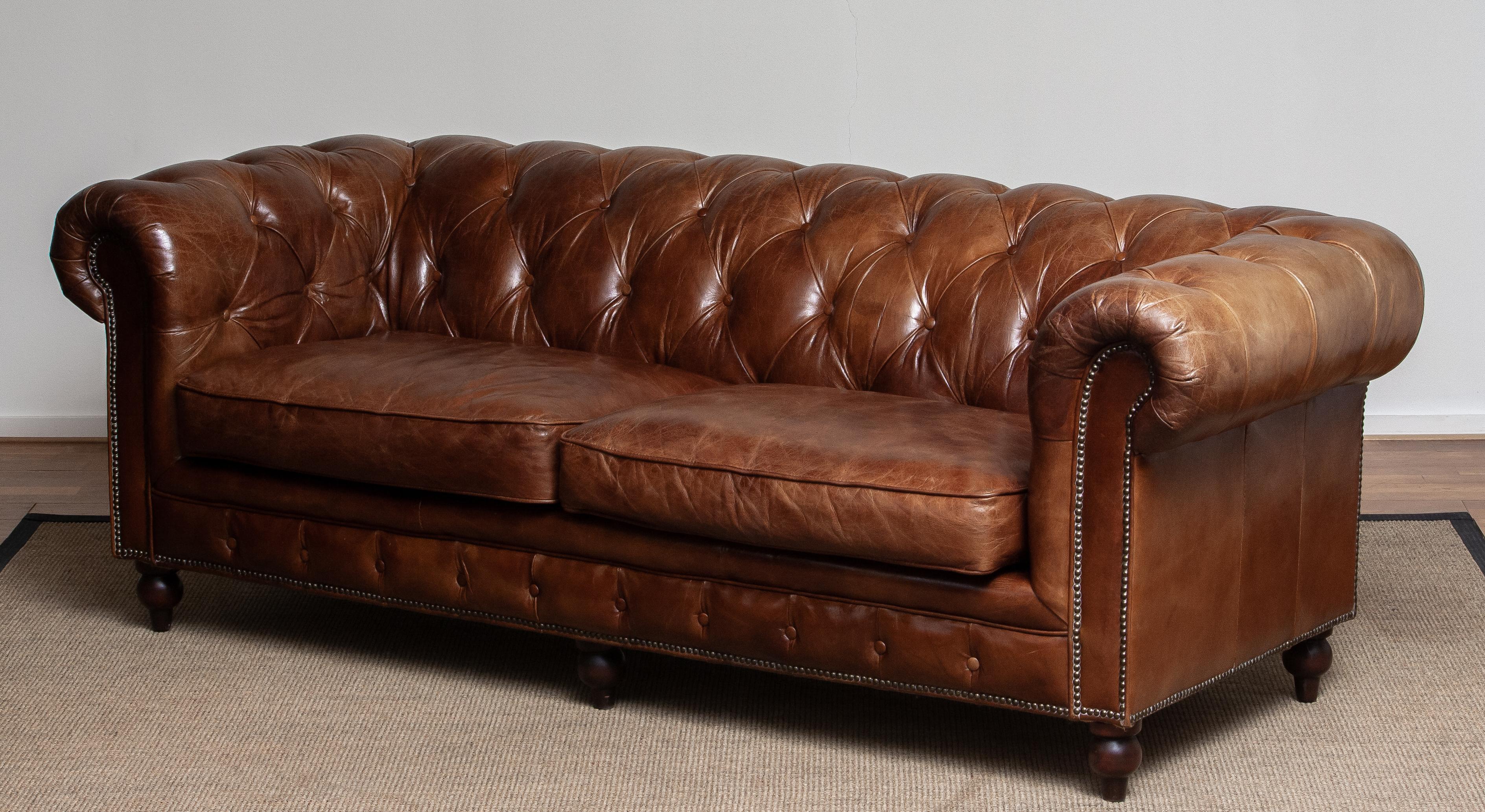 Tufted Brown Leather Chesterfield Sofa and Arm / Lounge Chair 13