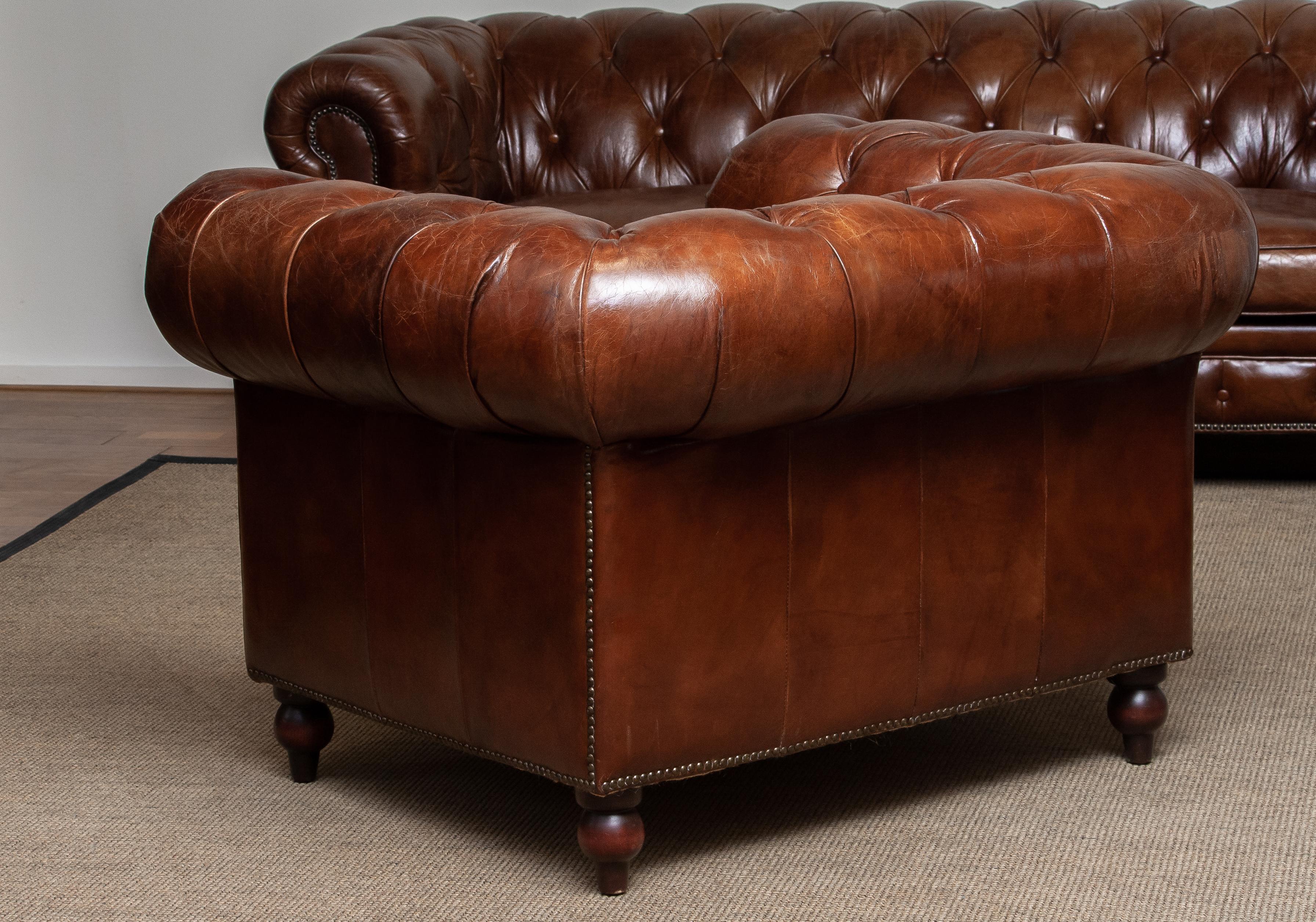 Tufted Brown Leather Chesterfield Sofa and Arm / Lounge Chair 1