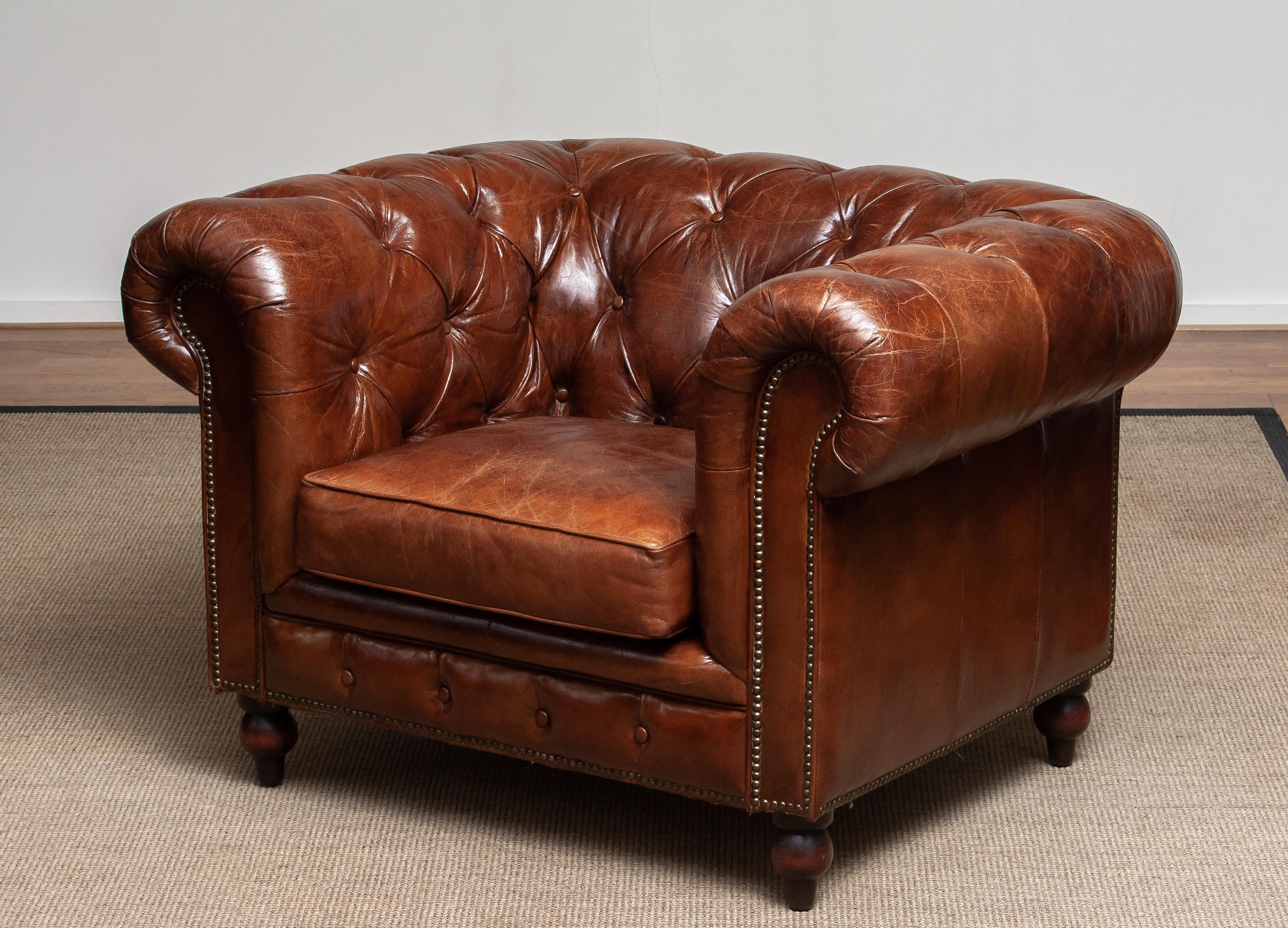 Tufted Brown Leather Chesterfield Sofa and Arm / Lounge Chair 4