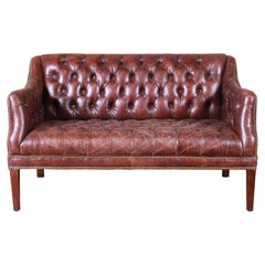 Tufted Brown Leather Chesterfield Sofa or Loveseat