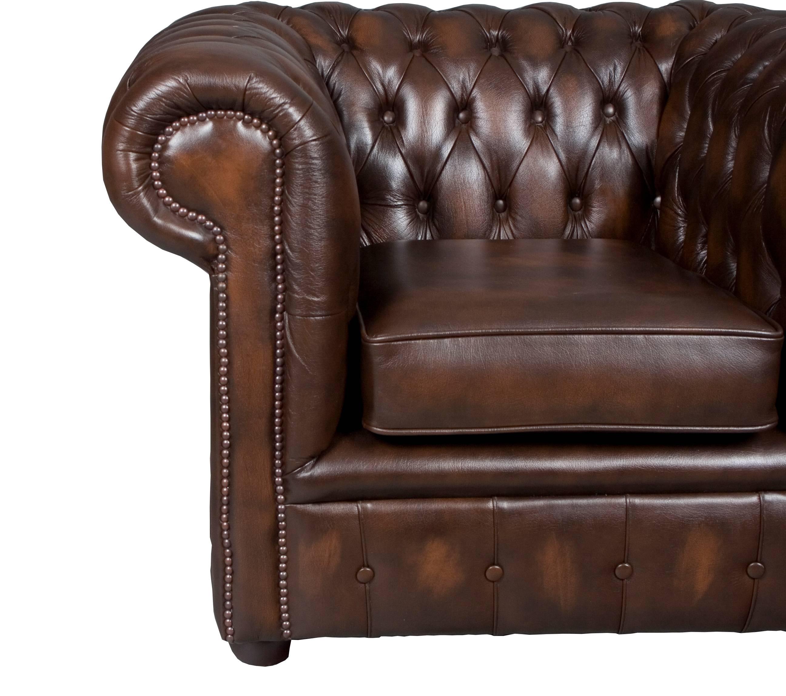 English Tufted Brown Leather Club Chair