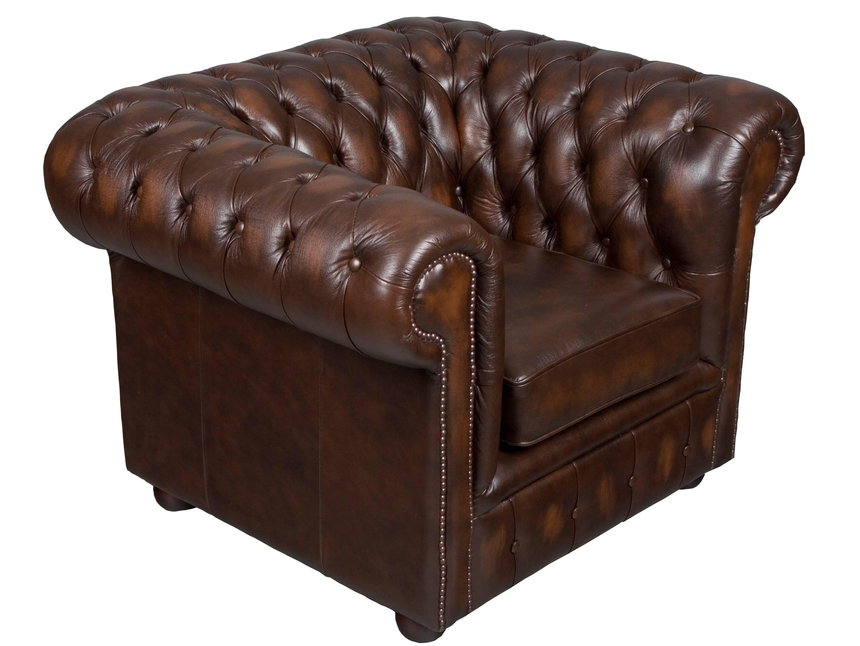 Late 20th Century Tufted Brown Leather Club Chair