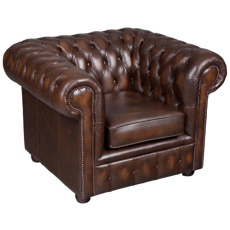 Tufted Brown Leather Club Chair at 1stDibs