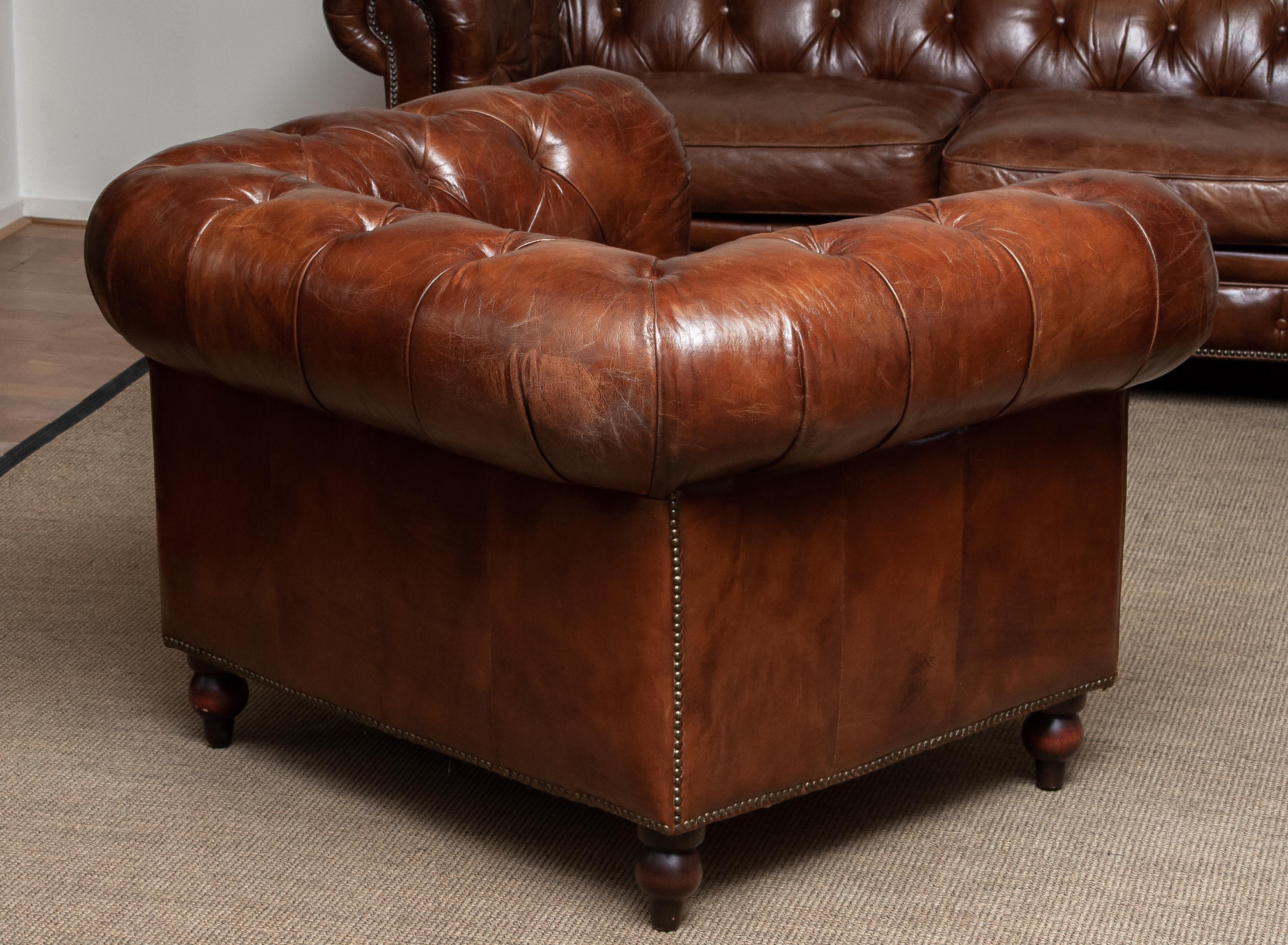 Tufted Brown Leather English Chesterfield Lounge Easy Chair, 20th Century 2