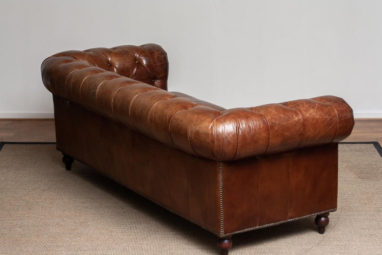 Tufted Brown Leather English Chesterfield Sofa from the 20th Century ...