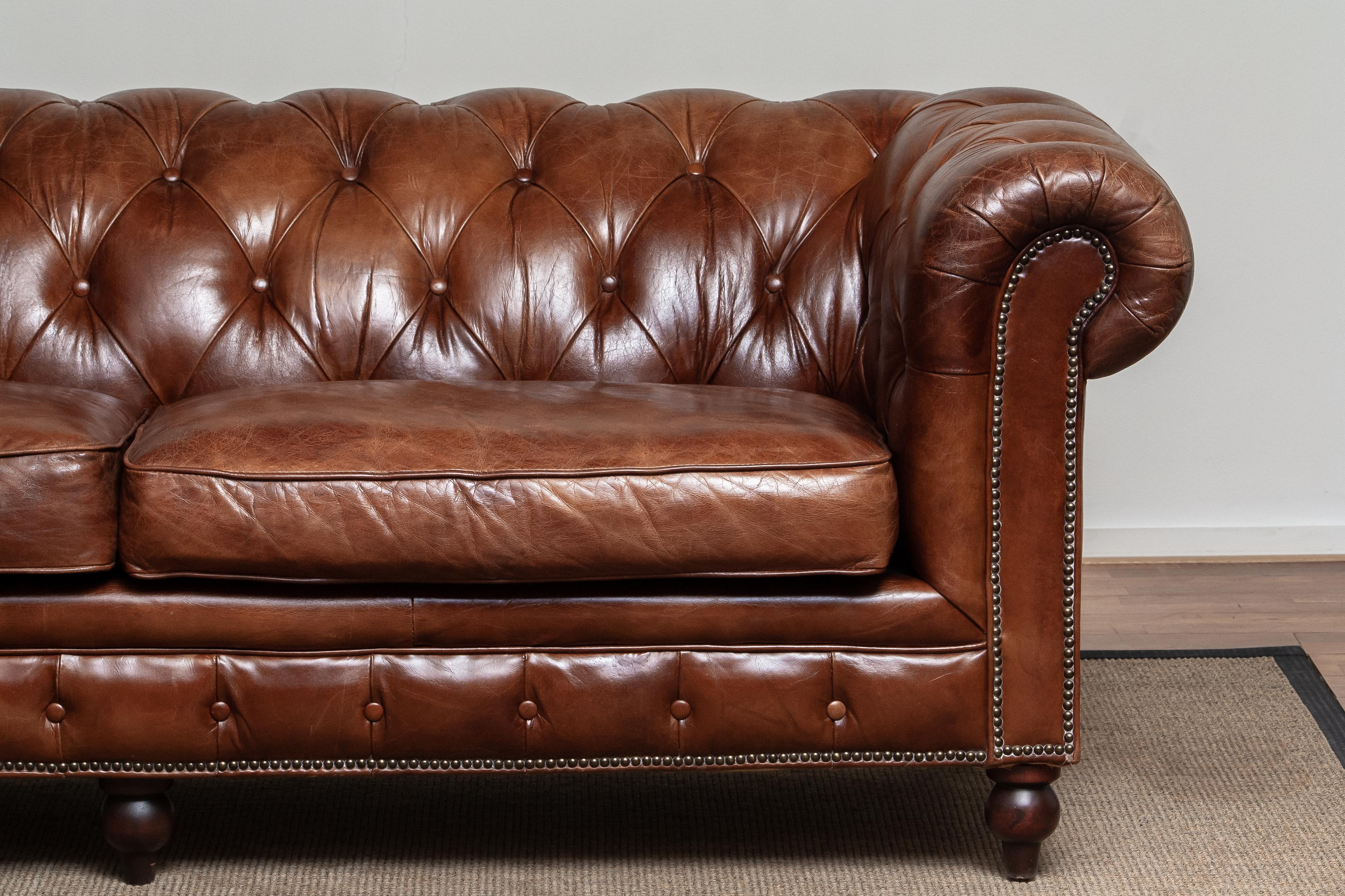 Tufted Brown Leather English Chesterfield Sofa from the 20th Century 10