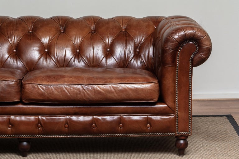 Tufted Brown Leather English Chesterfield Sofa from the 20th Century ...