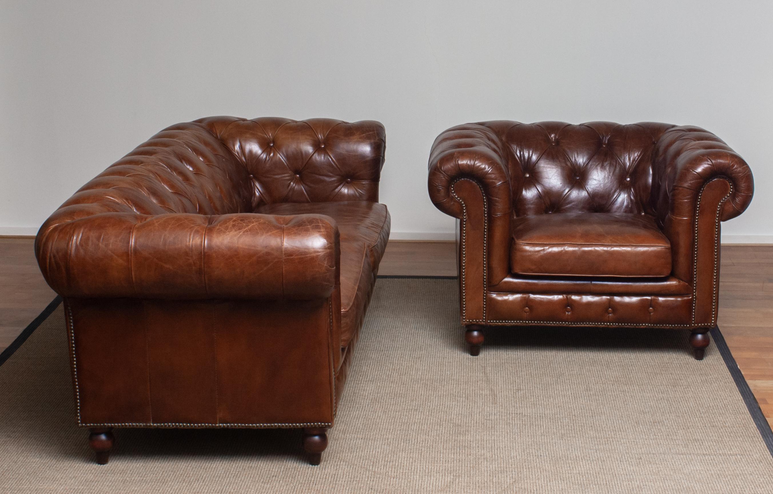 Tufted Brown Leather English Chesterfield Sofa from the 20th Century 13