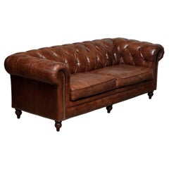 Vintage Tufted Brown Leather English Chesterfield Sofa from the 20th Century
