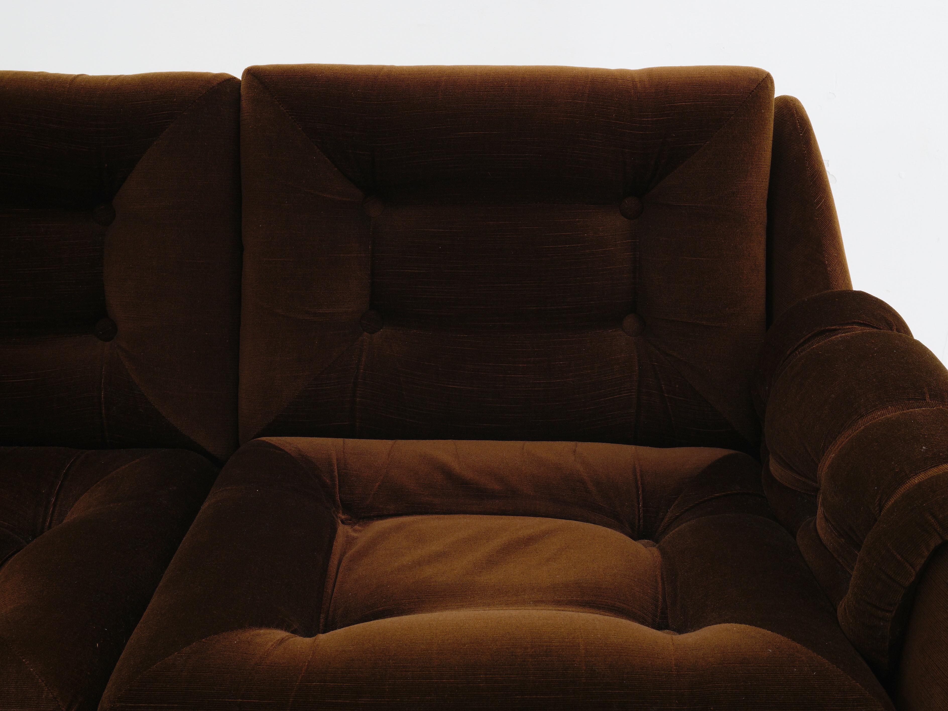 Tufted Brown Velvet Sofa, 1970s 5