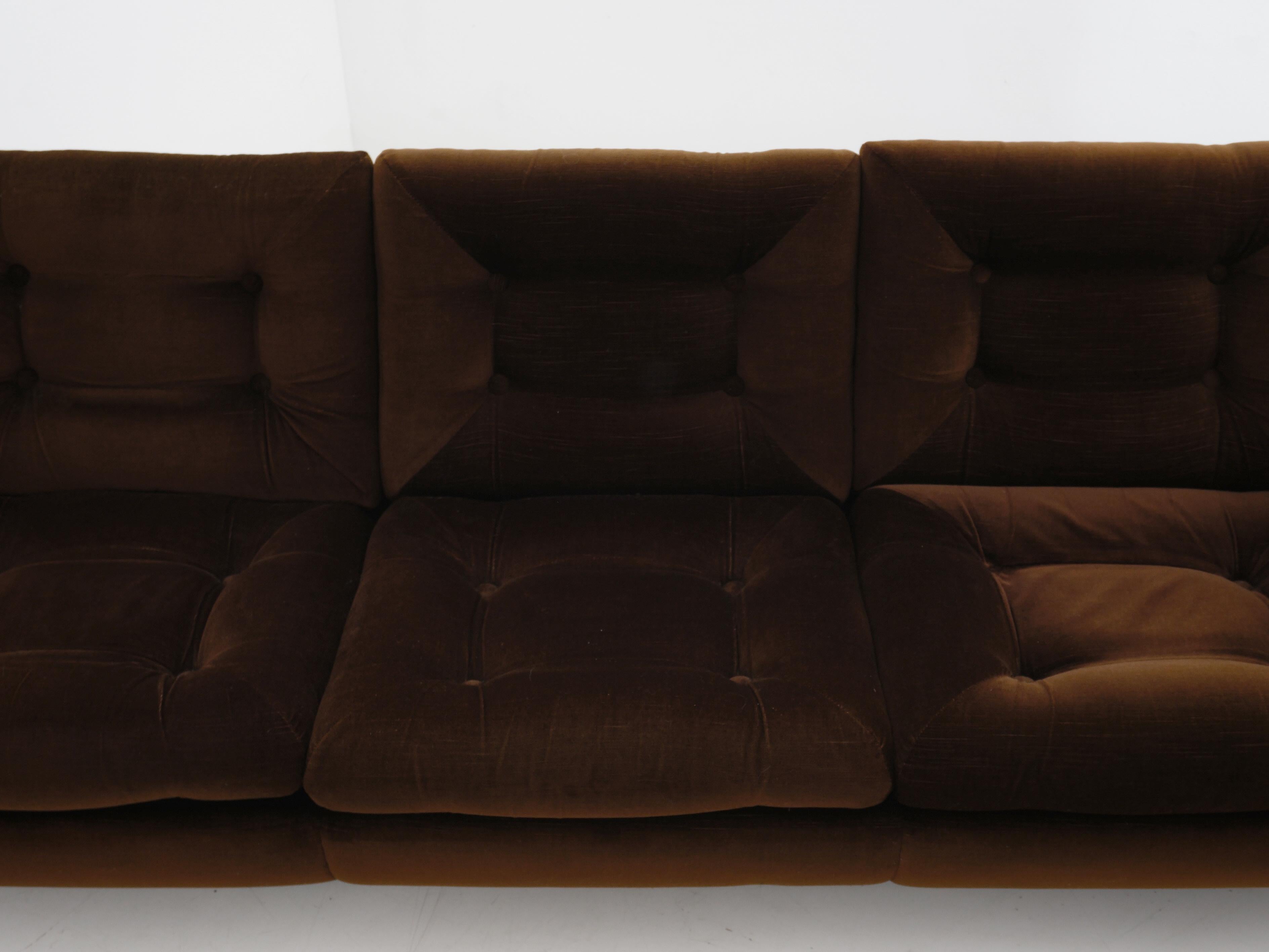Tufted Brown Velvet Sofa, 1970s 7