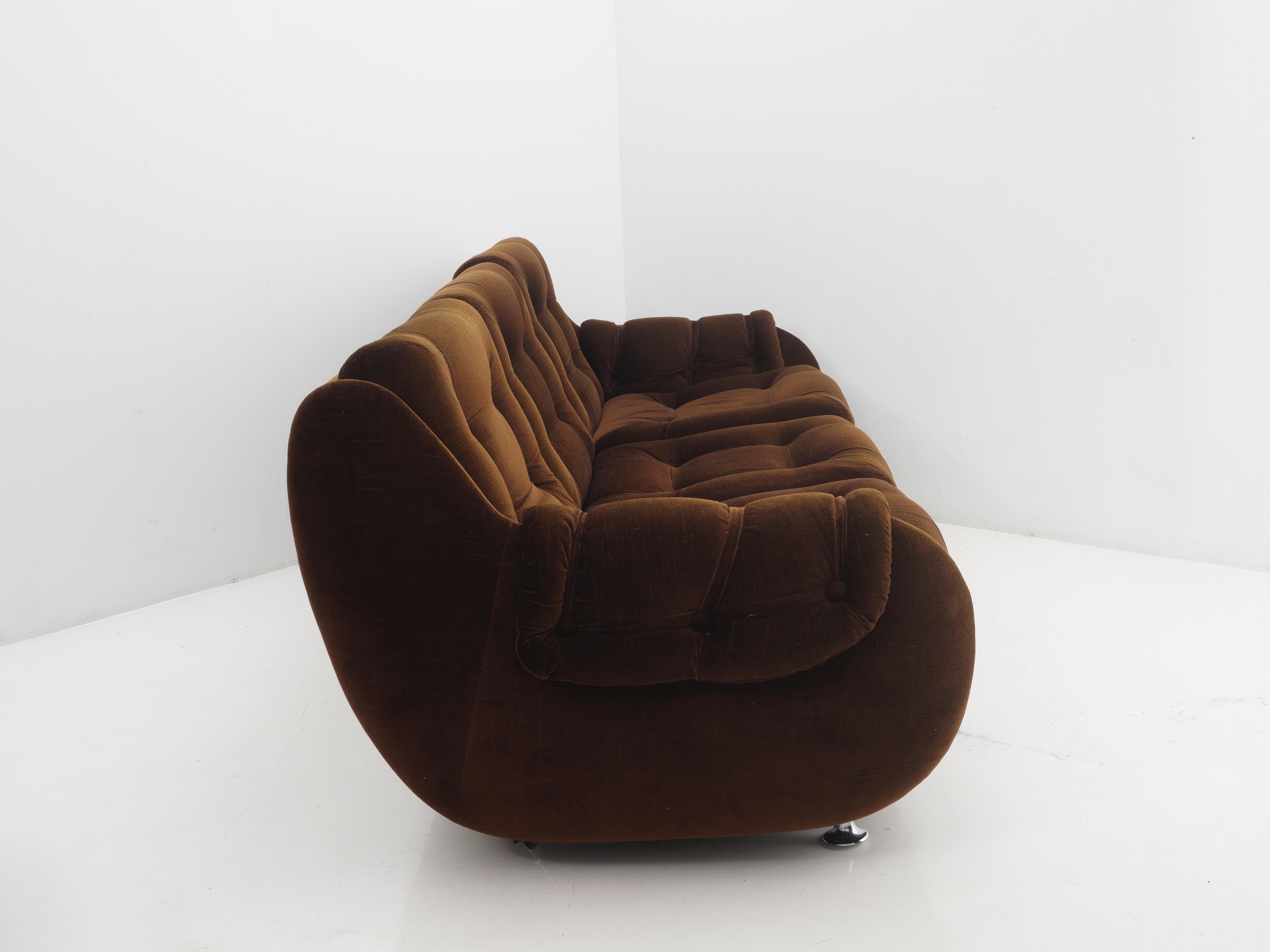 Mid-Century Modern Tufted Brown Velvet Sofa, 1970s