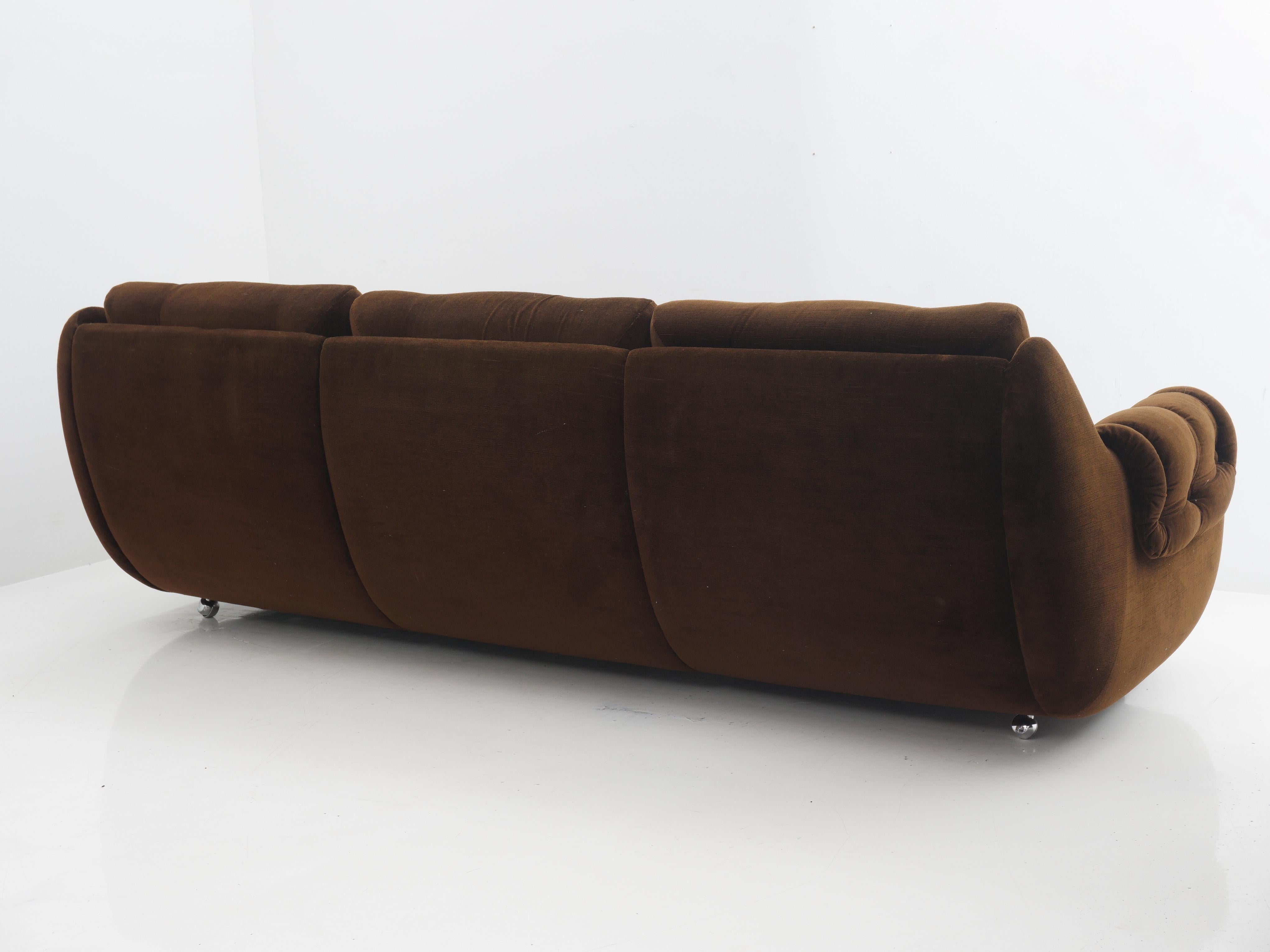 Late 20th Century Tufted Brown Velvet Sofa, 1970s