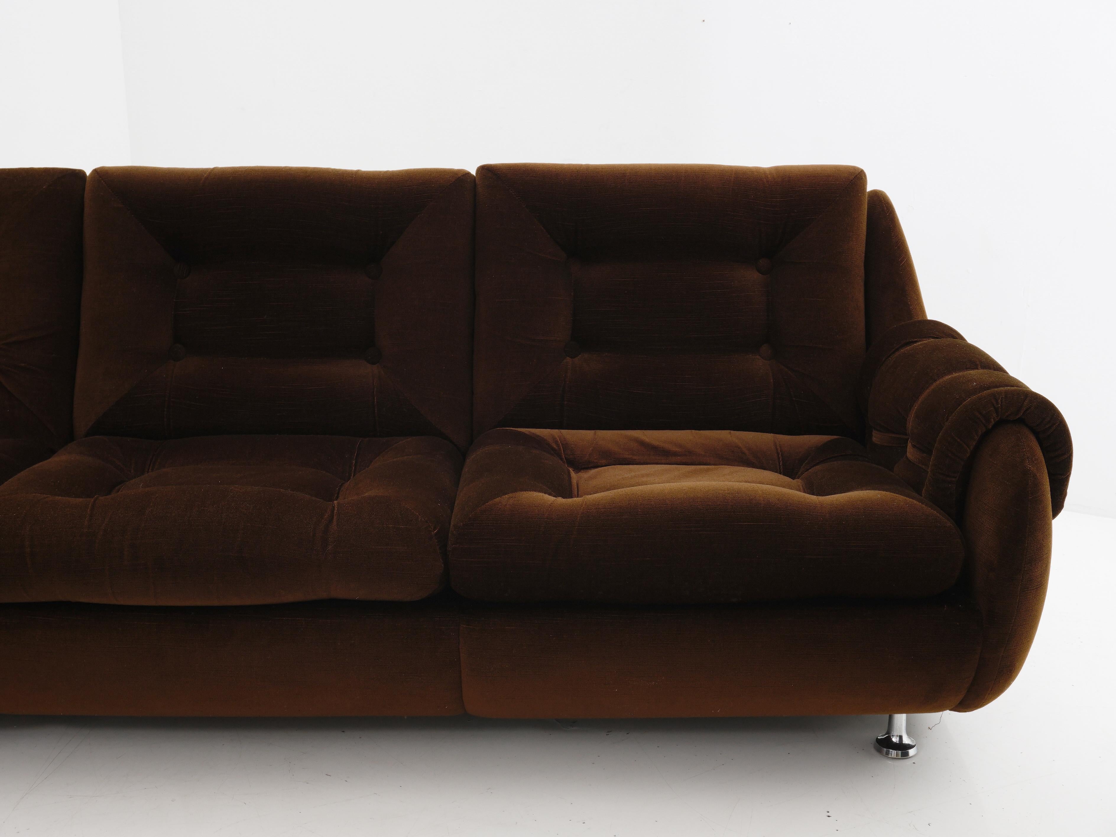 Tufted Brown Velvet Sofa, 1970s 1