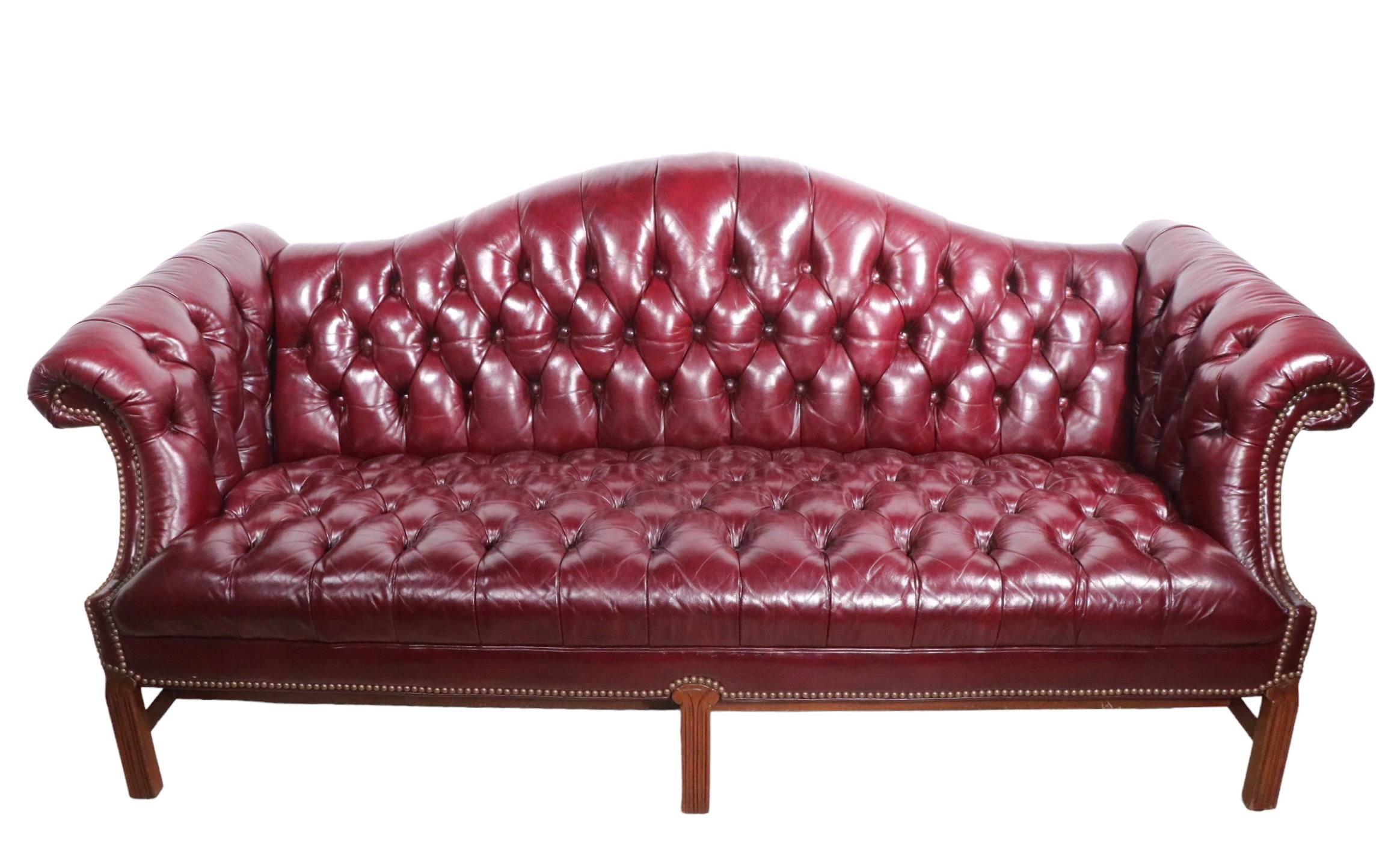  Tufted Burgundy  Leather Chesterfield Sofa c 1950/1960's In Good Condition For Sale In New York, NY