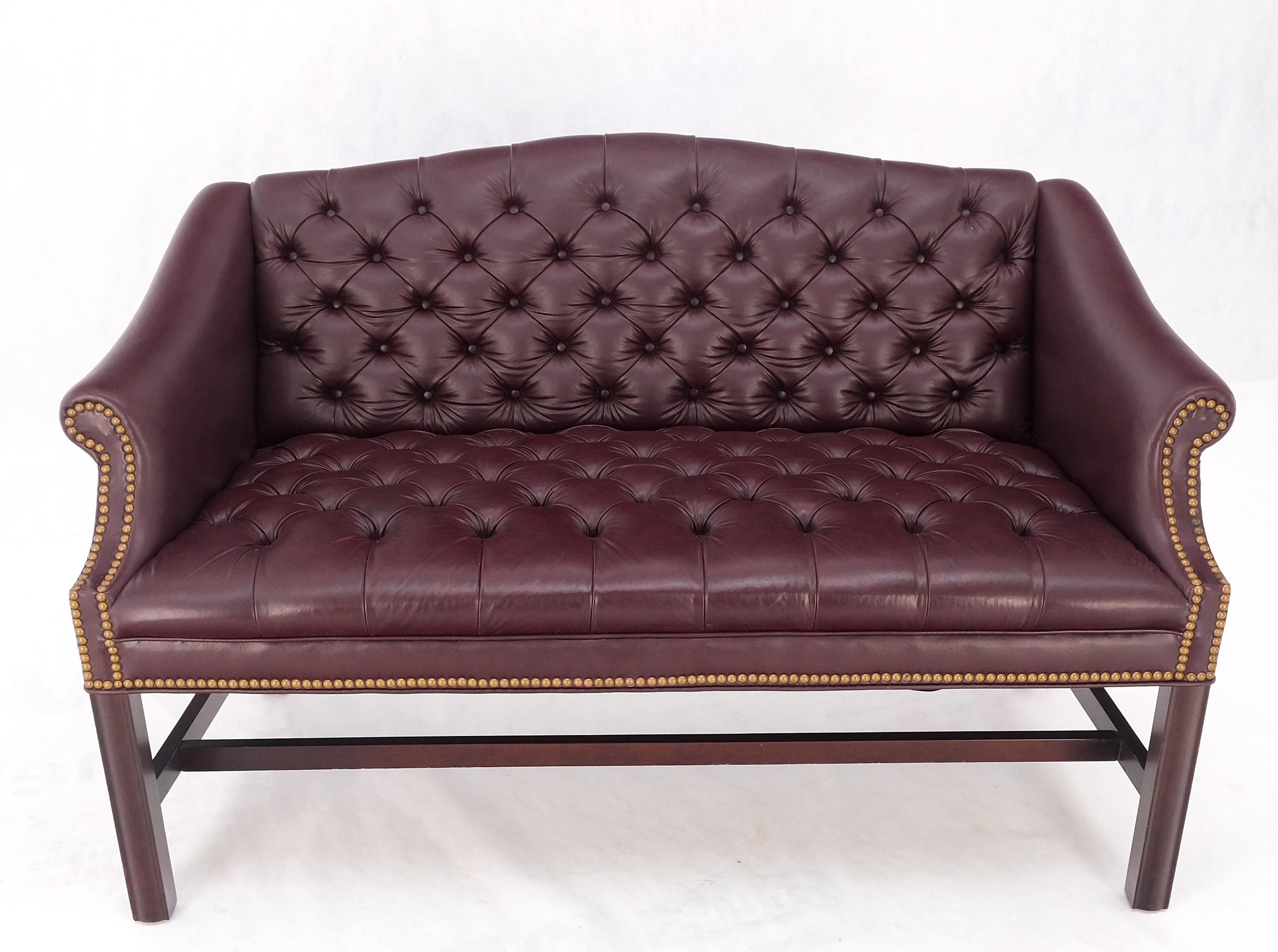 Tufted Burgundy Leather Federal Style Settee Love Seat Couch Sofa MINT! For Sale 3